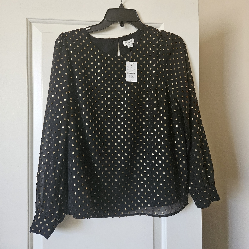 J Crew women's blouse black with gold dot.  Small